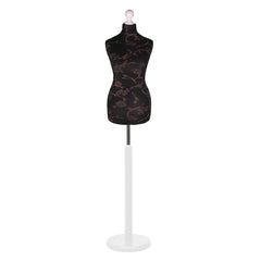 Display Guru Female Uk Size 8/10 Dressmakers Tailors Dummy Mannequin , Brown flower on Black Torso Bust with White Wood Round Base