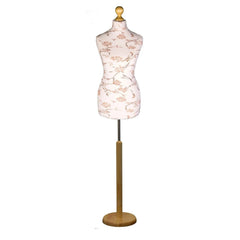 Display Guru Female Uk Size 18/20 Dressmakers Tailors Dummy Mannequin Brown Flower on Cream Torso Bust with Light Wood Round Base
