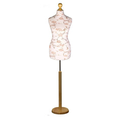 Display Guru Female Uk Size 8/10 Dressmakers Tailors Dummy Mannequin , Brown flower on Cream  Torso Bust with Light Wood Round Base