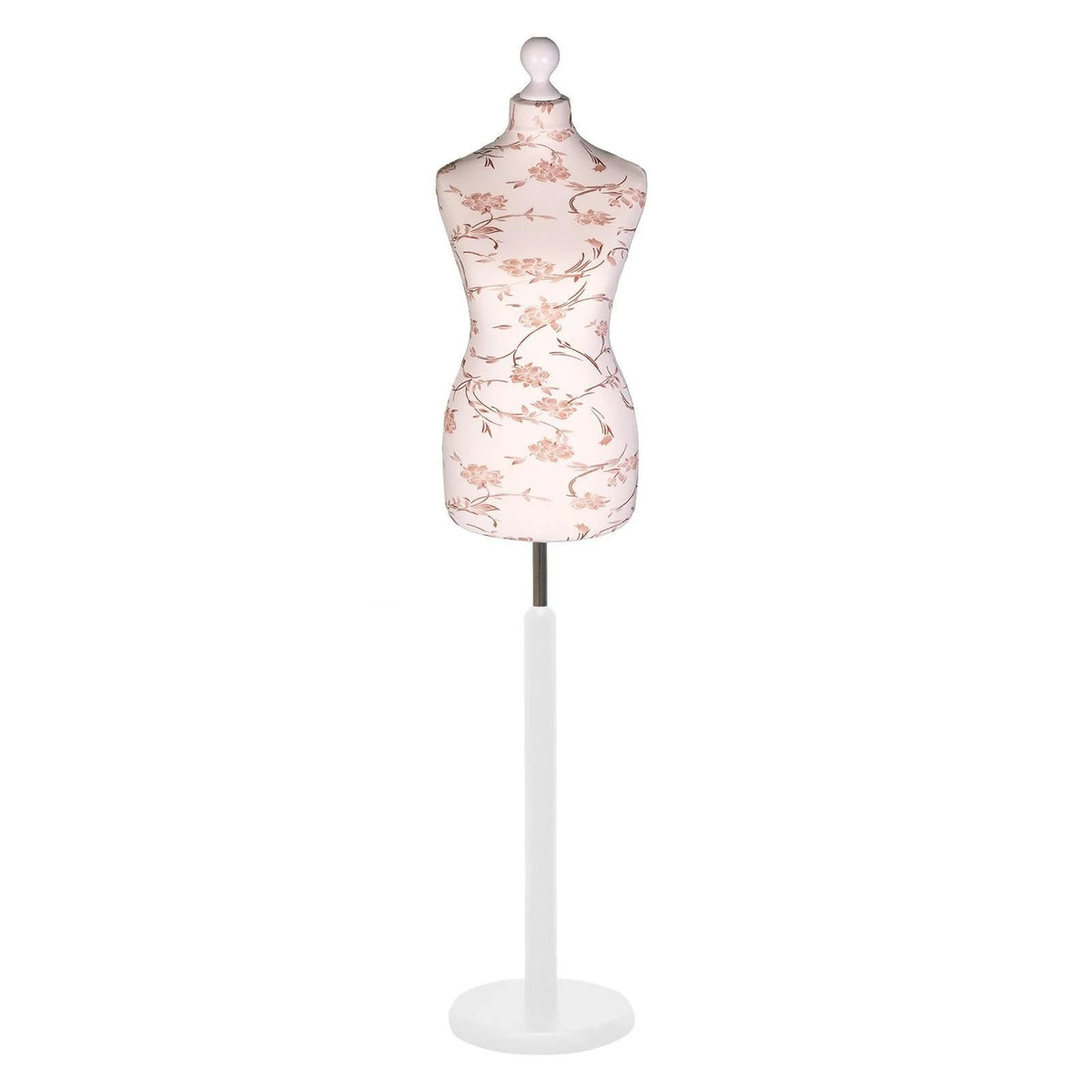 Display Guru Female Uk Size 8/10 Dressmakers Tailors Dummy Mannequin , Brown flower on Cream  Torso Bust with White Wood Round Base
