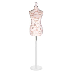 Display Guru Female Uk Size 8/10 Dressmakers Tailors Dummy Mannequin , Brown flower on Cream  Torso Bust with White Wood Round Base