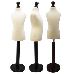 Children Kids Age 5-6 Years Tailors Dummy Mannequin, Cream Torso Bust with a Black Wood Round Base