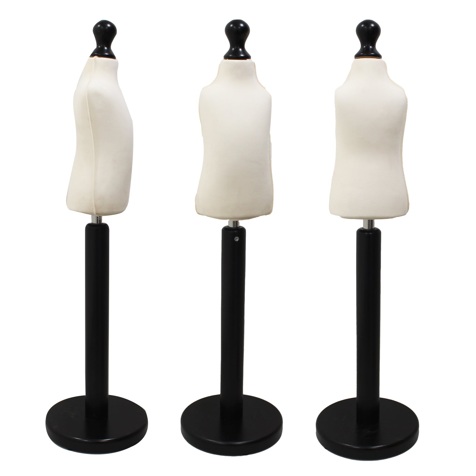Children Kids Age 1 Year Tailors Dummy Mannequin, Cream Torso Bust with a Black Wood Round Base