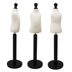 Children Kids Age 1 Year Tailors Dummy Mannequin, Cream Torso Bust with a Black Wood Round Base