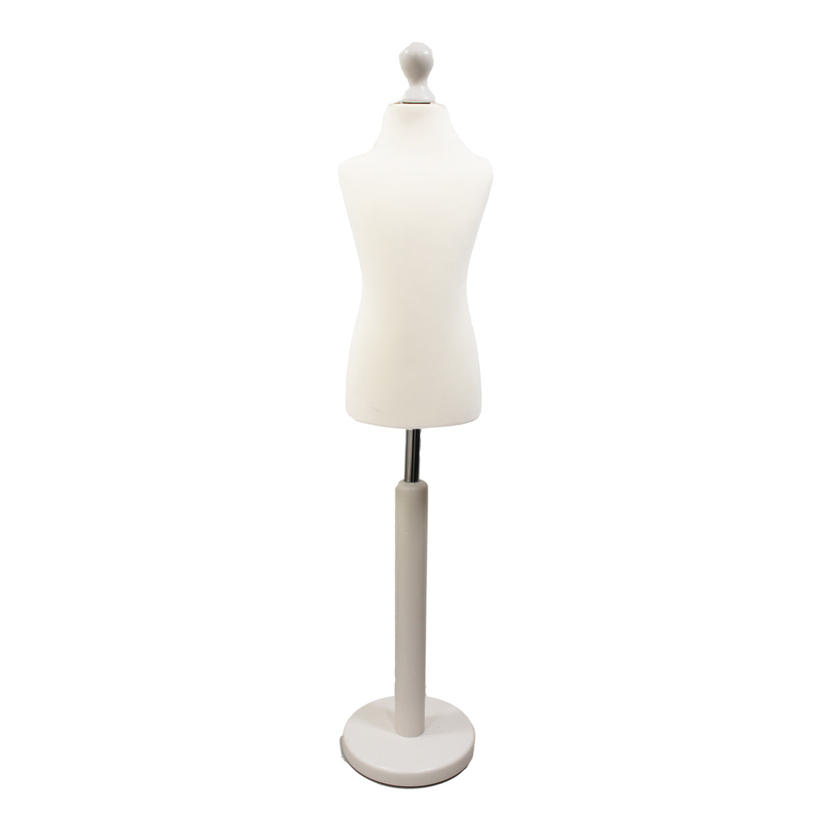 Children Kids Age 5-6 Years Tailors Dummy Mannequin, White Torso Bust with a White Wood Round Base