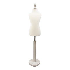 Children Kids Age 5-6 Years Tailors Dummy Mannequin, White Torso Bust with a White Wood Round Base