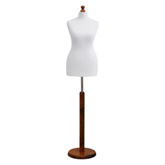 Display Guru Female Uk Size 6/8 Dressmakers Tailors Dummy Mannequin , White Torso Bust  with Dark Wood Round Base