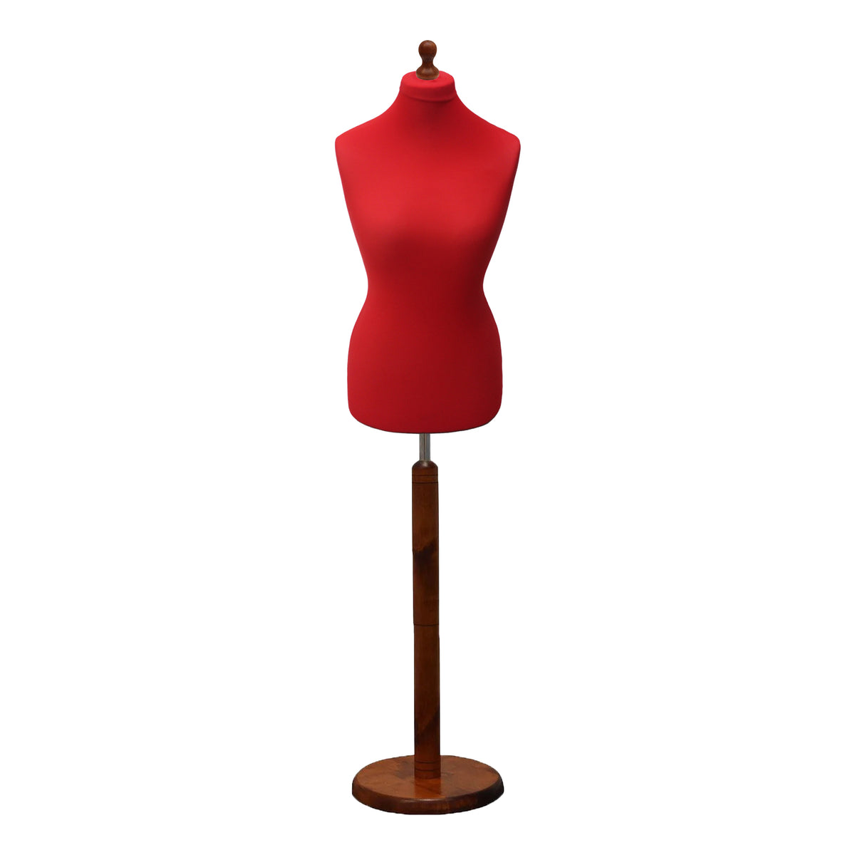 Display Guru Female Uk Size 18/20 Dressmakers Tailors Dummy Mannequin Red Torso Bust with Dark Wood Round Base