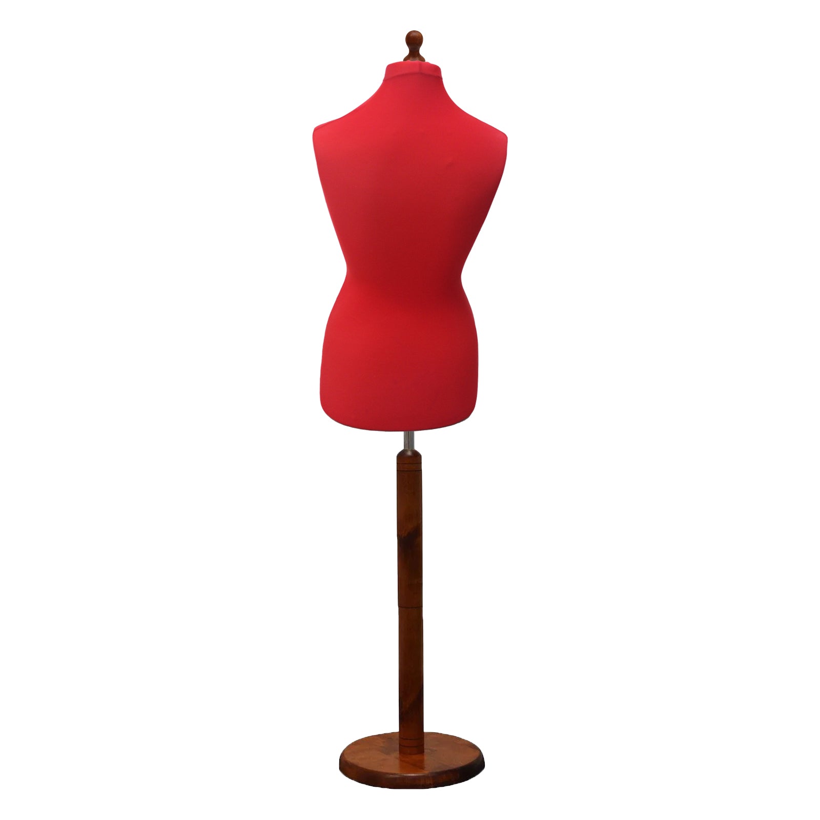 Display Guru Female Uk Size 18/20 Dressmakers Tailors Dummy Mannequin Red Torso Bust with Dark Wood Round Base