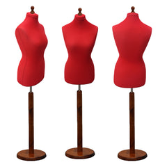 Display Guru Female Uk Size 18/20 Dressmakers Tailors Dummy Mannequin Red Torso Bust with Dark Wood Round Base