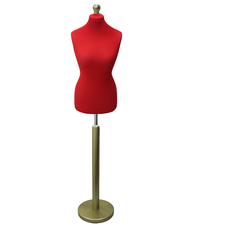 Display Guru Female Uk Size 6/8 Dressmakers Tailors Dummy Mannequin , Red Torso Bust with Gold Wood Round Base