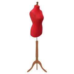 Display Guru Female Uk Size 10/12  Dressmakers Tailors Dummy Mannequin, Red Torso Bust With Gold wood Tripod Stand