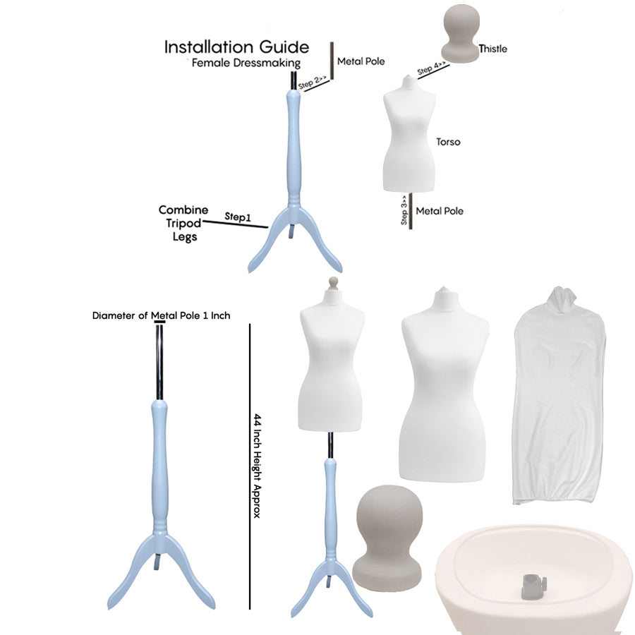 Display Guru Female Uk Size 18/20 Dressmakers Tailors Dummy Mannequin, White Torso Bust With Silver Wood Tripod Stand