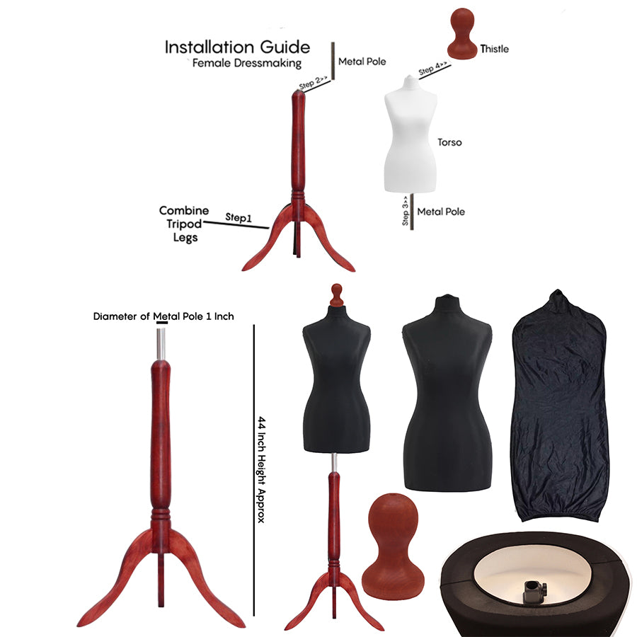 Display Guru Female Uk Size 18/20 Dressmakers Tailors Dummy Mannequin, Black Torso Bust With Red Wood Tripod Stand