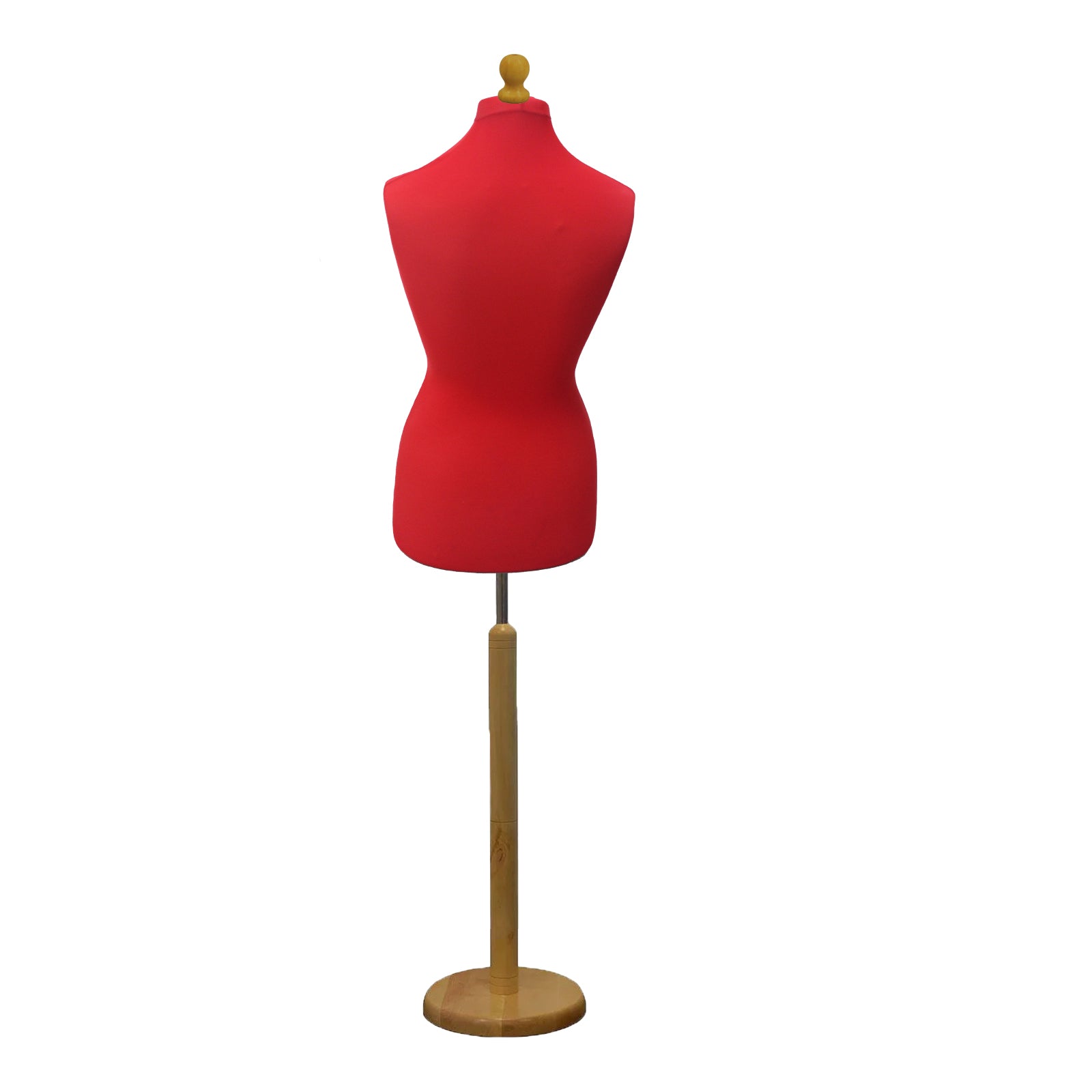 Display Guru Female Uk Size 10/12 Dressmakers Tailors Dummy Mannequin , Red Torso Bust with Light Wood Round Base