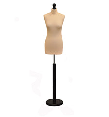 Display Guru Female Uk Size 12/14 Dressmakers Tailors Dummy Mannequin , Cream Torso Bust with Black Wood Round Base