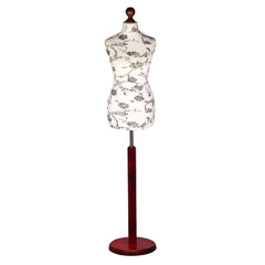 Display Guru Female Uk Size 12/14 Dressmakers Tailors Dummy Mannequin , Black Flower on Cream Torso Bust with Red Wood Round Base
