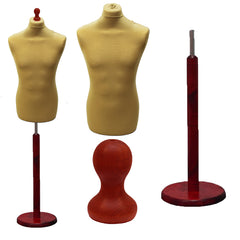 Display Guru Male Dressmakers Tailors Dummy Mannequin, Gold Torso Bust with Red Wood Round Base Stand
