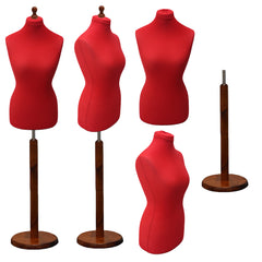 Display Guru Female Uk Size 18/20 Dressmakers Tailors Dummy Mannequin Red Torso Bust with Dark Wood Round Base