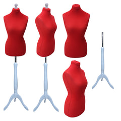 Display Guru Female Uk Size 8/10 Dressmakers Tailors Dummy Mannequin, Red Torso Bust With Silver Wood Tripod Stand