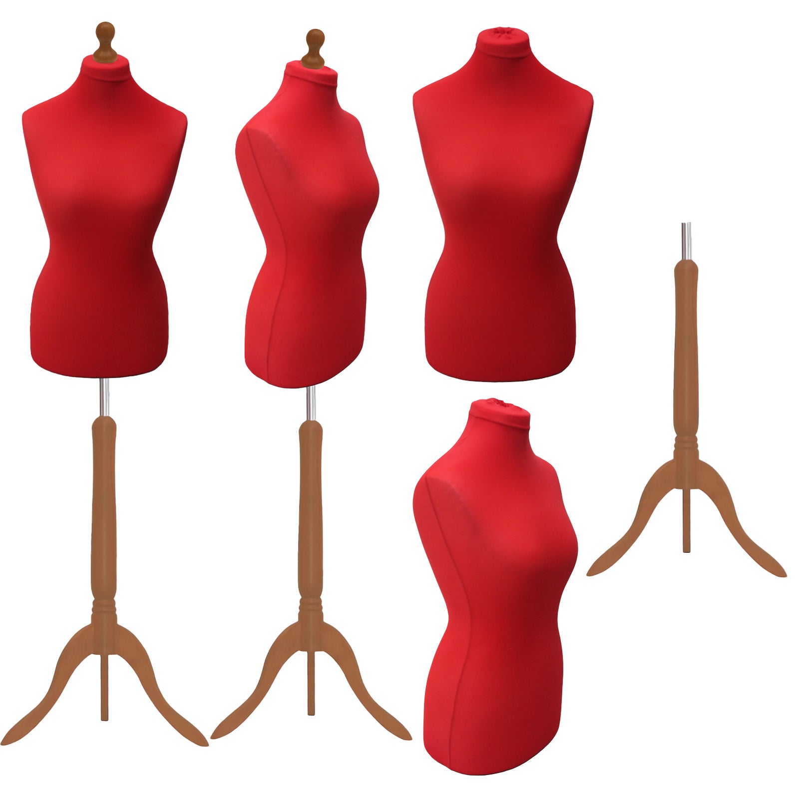 Display Guru Female Uk Size 8/10 Dressmakers Tailors Dummy Mannequin, Red Torso Bust With Gold Wood Tripod Stand