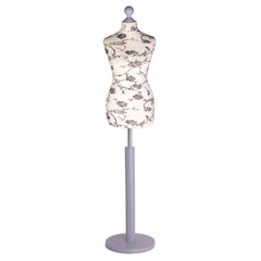 Display Guru Female Uk Size 10/12 Dressmakers Tailors Dummy Mannequin , Black Flower on cream Torso Bust with Silver Wood Round Base