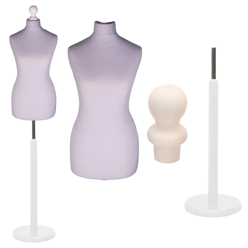 Display Guru Female Uk Size 8/10 Dressmakers Tailors Dummy Mannequin , Silver Torso Bust with White Wood Round Base