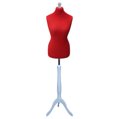 Display Guru Female Uk Size 10/12  Dressmakers Tailors Dummy Mannequin, Red Torso Bust With Silver wood Tripod Stand