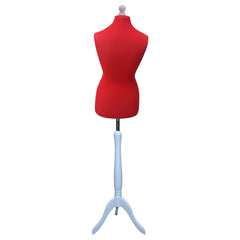Display Guru Female Uk Size 10/12  Dressmakers Tailors Dummy Mannequin, Red Torso Bust With Silver wood Tripod Stand