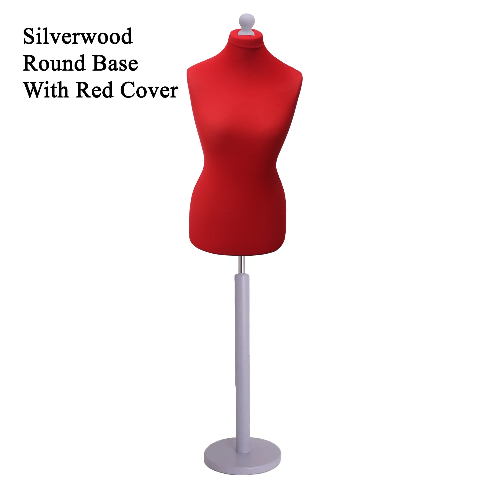 Display Guru Female Uk Size 10/12 Dressmakers Tailors Dummy Mannequin , Red Torso Bust with Silver Wood Round Base