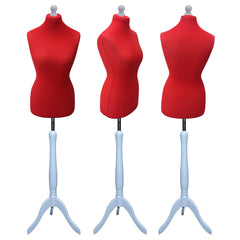 Display Guru Female Uk Size 8/10 Dressmakers Tailors Dummy Mannequin, Red Torso Bust With Silver Wood Tripod Stand