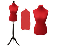 Display Guru Female Uk Size 6/8 Dressmakers Tailors Dummy Mannequin, Red Torso Bust With Black Wood Tripod Stand
