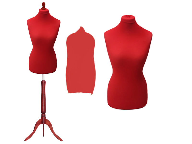 Display Guru Female Uk Size 18/20 Dressmakers Tailors Dummy Mannequin, Red Torso Bust With Red Wood Tripod Stand