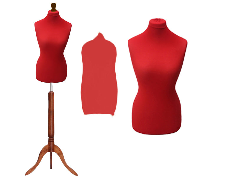 Display Guru Female Uk Size 18/20 Dressmakers Tailors Dummy Mannequin, Red Torso Bust With Dark Wood Tripod Stand