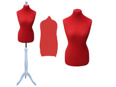 Display Guru Female Uk Size 10/12  Dressmakers Tailors Dummy Mannequin, Red Torso Bust With Silver wood Tripod Stand