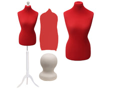 Display Guru Female Uk Size 10/12  Dressmakers Tailors Dummy Mannequin, Red Torso Bust With white wood Tripod Stand
