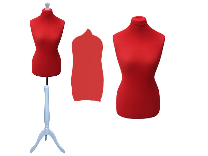 Display Guru Female Uk Size 8/10 Dressmakers Tailors Dummy Mannequin, Red Torso Bust With Silver Wood Tripod Stand