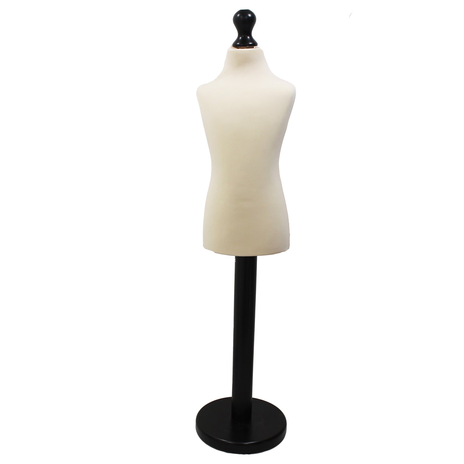 Children Kids Age 5-6 Years Tailors Dummy Mannequin, Cream Torso Bust with a Black Wood Round Base