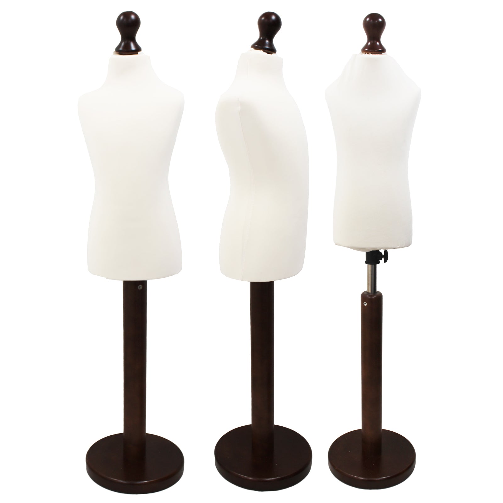 Children Kids Age 2-4 Years Tailors Dummy Mannequin, White Torso Bust with a Dark Wood Round Base