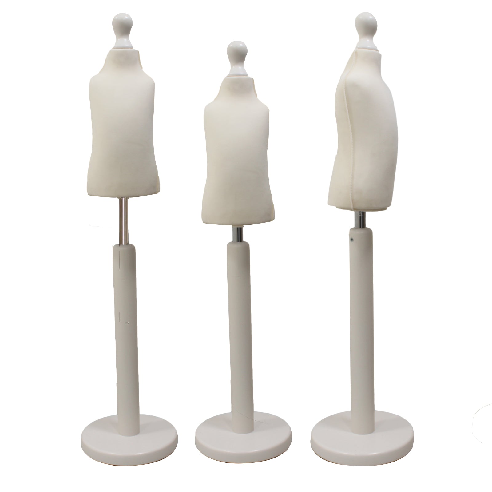 Children Kids Age 1 year Tailors Dummy Mannequin, Cream Torso Bust with a white Wood Round Base
