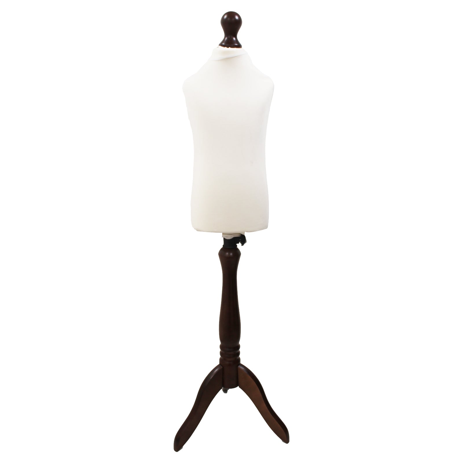 Children Kids Age 2-4 Tailors Dummy Mannequin, White Torso Bust with a Dark Wood Tripod Stand