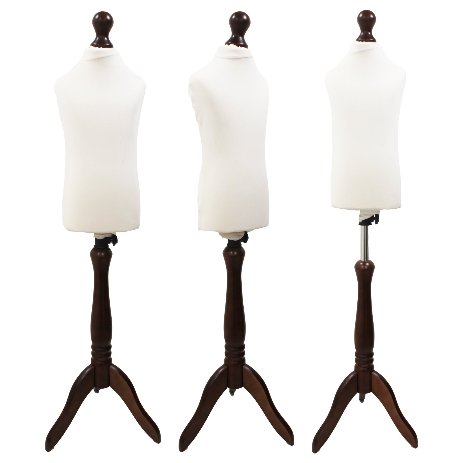 Children Kids Age 2-4 Tailors Dummy Mannequin, White Torso Bust with a Dark Wood Tripod Stand