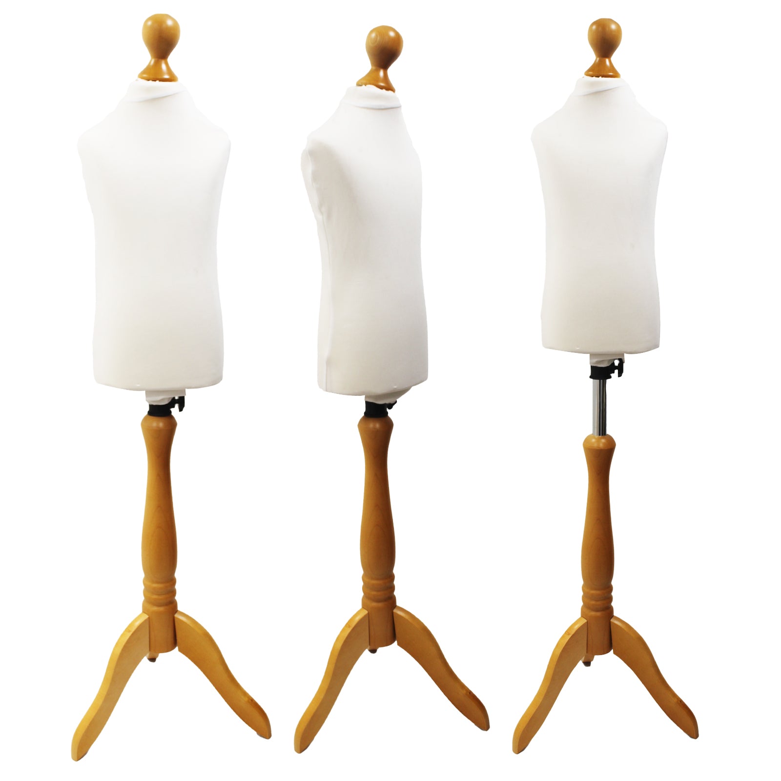 Children Kids Age 2-4 Tailors Dummy Mannequin, White Torso Bust with a Light Wood Tripod Stand