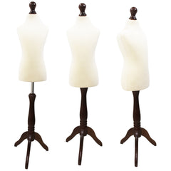 Children Kids Age 5-6 Years Tailors Dummy Mannequin, White Torso Bust with a Dark Wood Tripod Stand