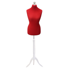 Display Guru Female Uk Size 10/12  Dressmakers Tailors Dummy Mannequin, Red Torso Bust With white wood Tripod Stand