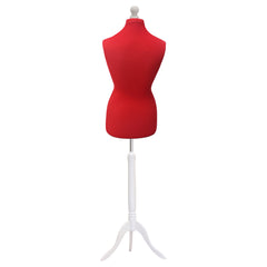 Display Guru Female Uk Size 10/12  Dressmakers Tailors Dummy Mannequin, Red Torso Bust With white wood Tripod Stand