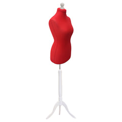 Display Guru Female Uk Size 10/12  Dressmakers Tailors Dummy Mannequin, Red Torso Bust With white wood Tripod Stand