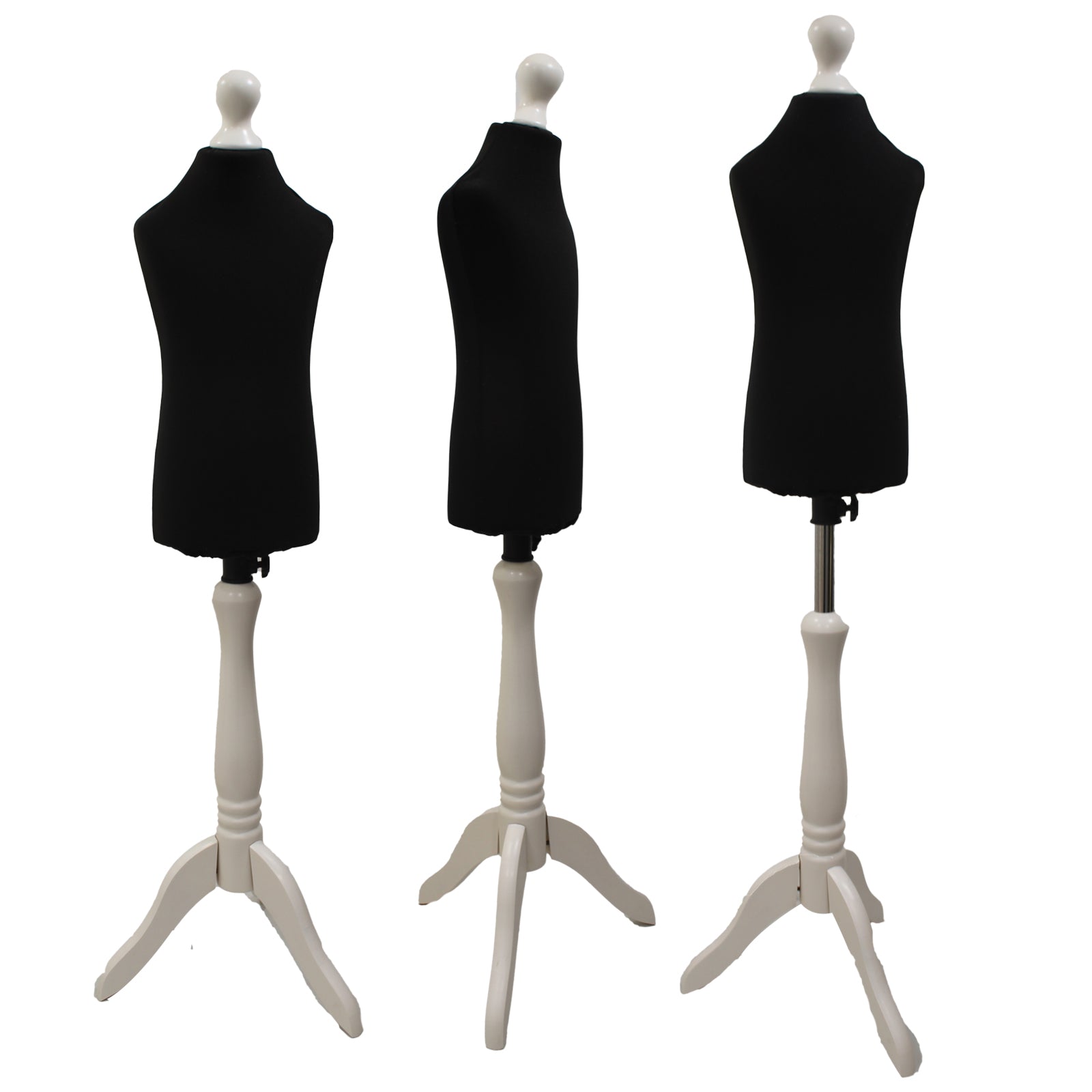 Children Kids Age 2-4 Tailors Dummy Mannequin, Black Torso Bust with a White Wood Tripod Stand