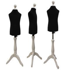 Children Kids Age 2-4 Tailors Dummy Mannequin, Black Torso Bust with a White Wood Tripod Stand