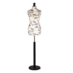 Display Guru Female Uk Size 8/10 Dressmakers Tailors Dummy Mannequin , Black flower on Cream Torso Bust with Black Wood Round Base